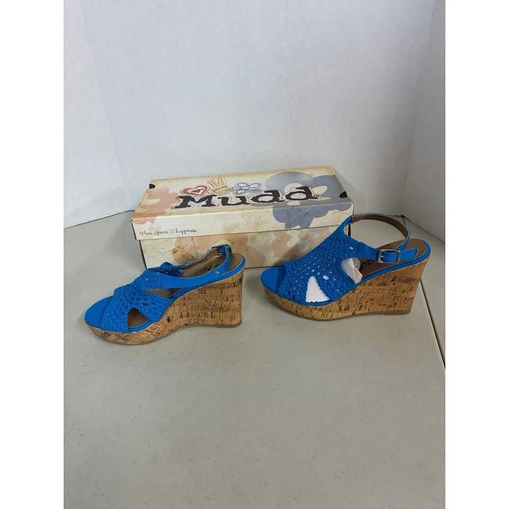 Mudd‎ Womens Electric Blue Woven Cork Wedge Sandals MDKNOLLBRIGHT Size 7.5  NEW